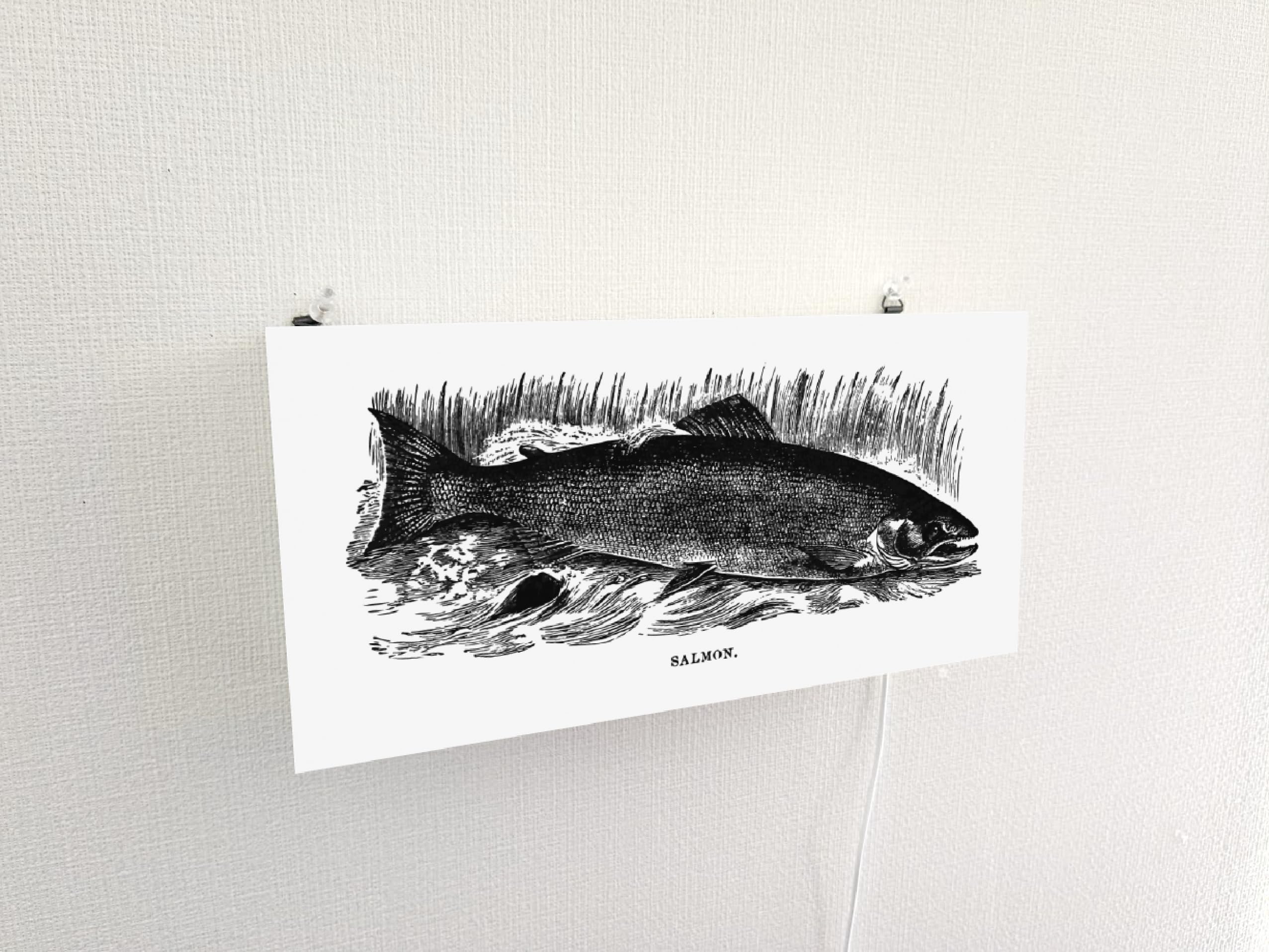 版画風】サーモン 鮭 釣り フィッシング 照明 看板 置物 雑貨